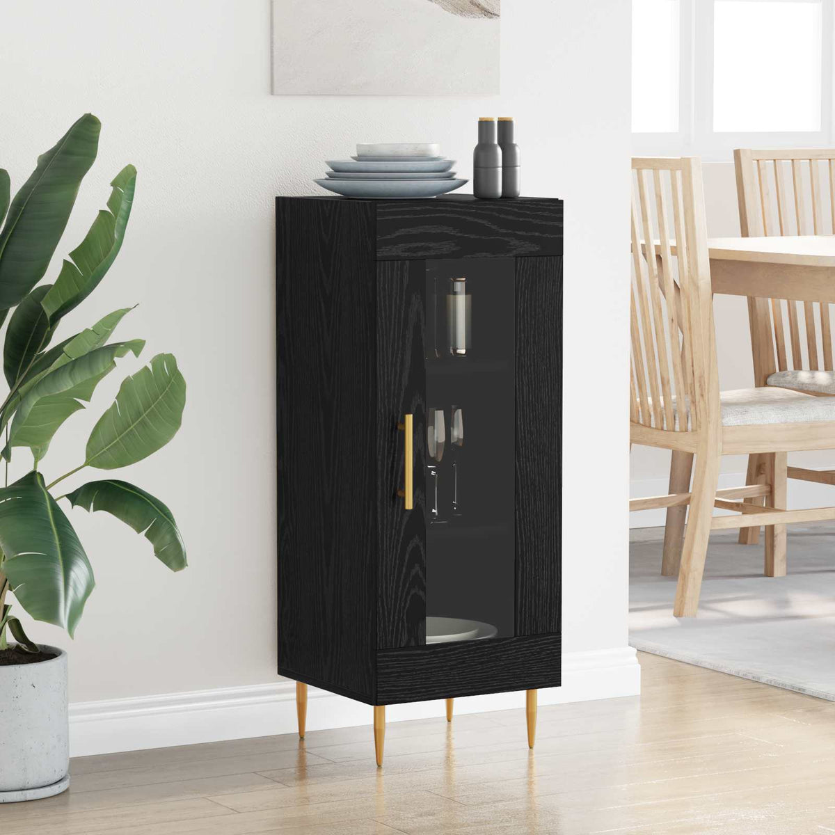 Sideboard Sort eg 34 x 34.5 x 90 cm Konstrueret træ
