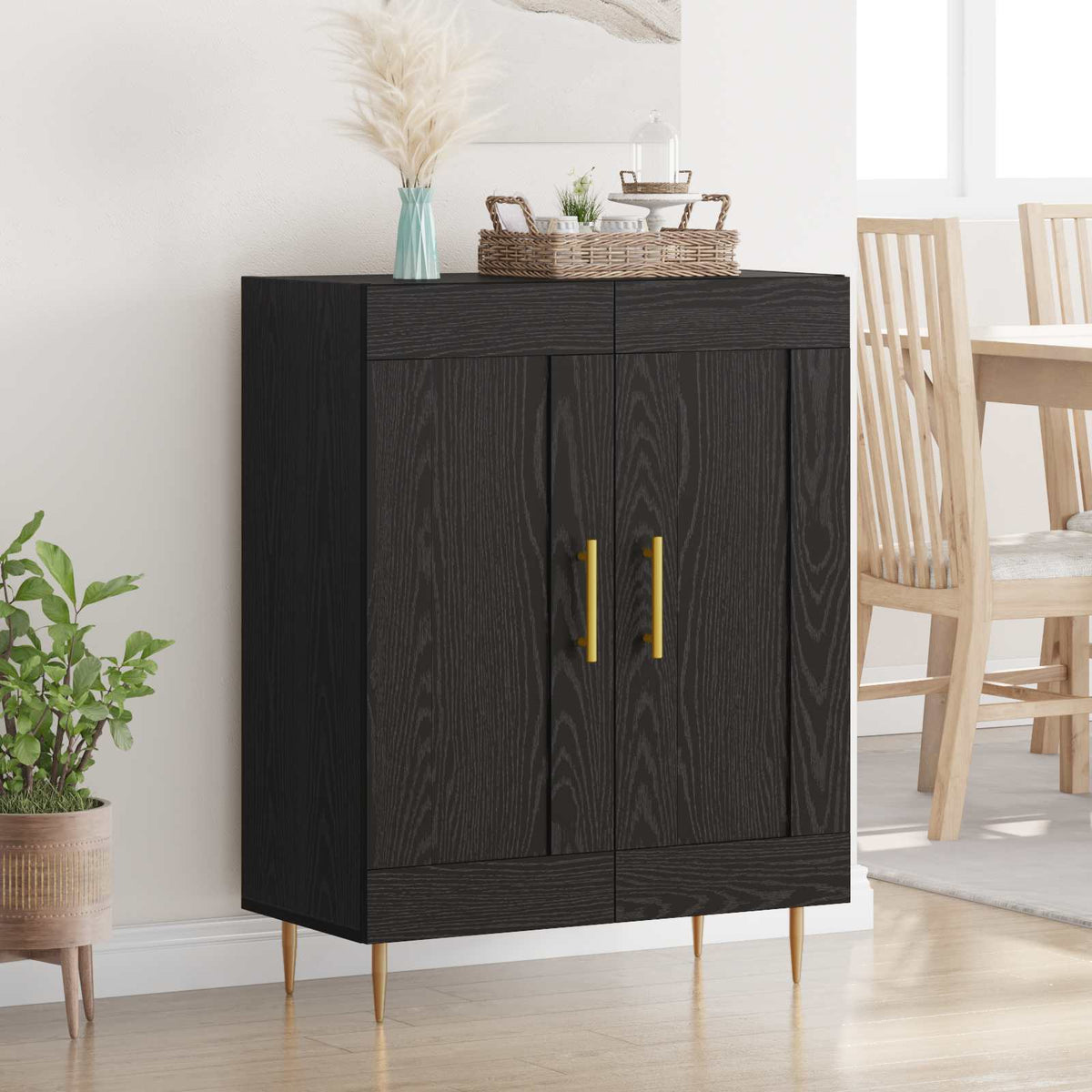 Sideboard Sort eg 69,5 x 34 x 90 cm Ingeniørt træ og jern