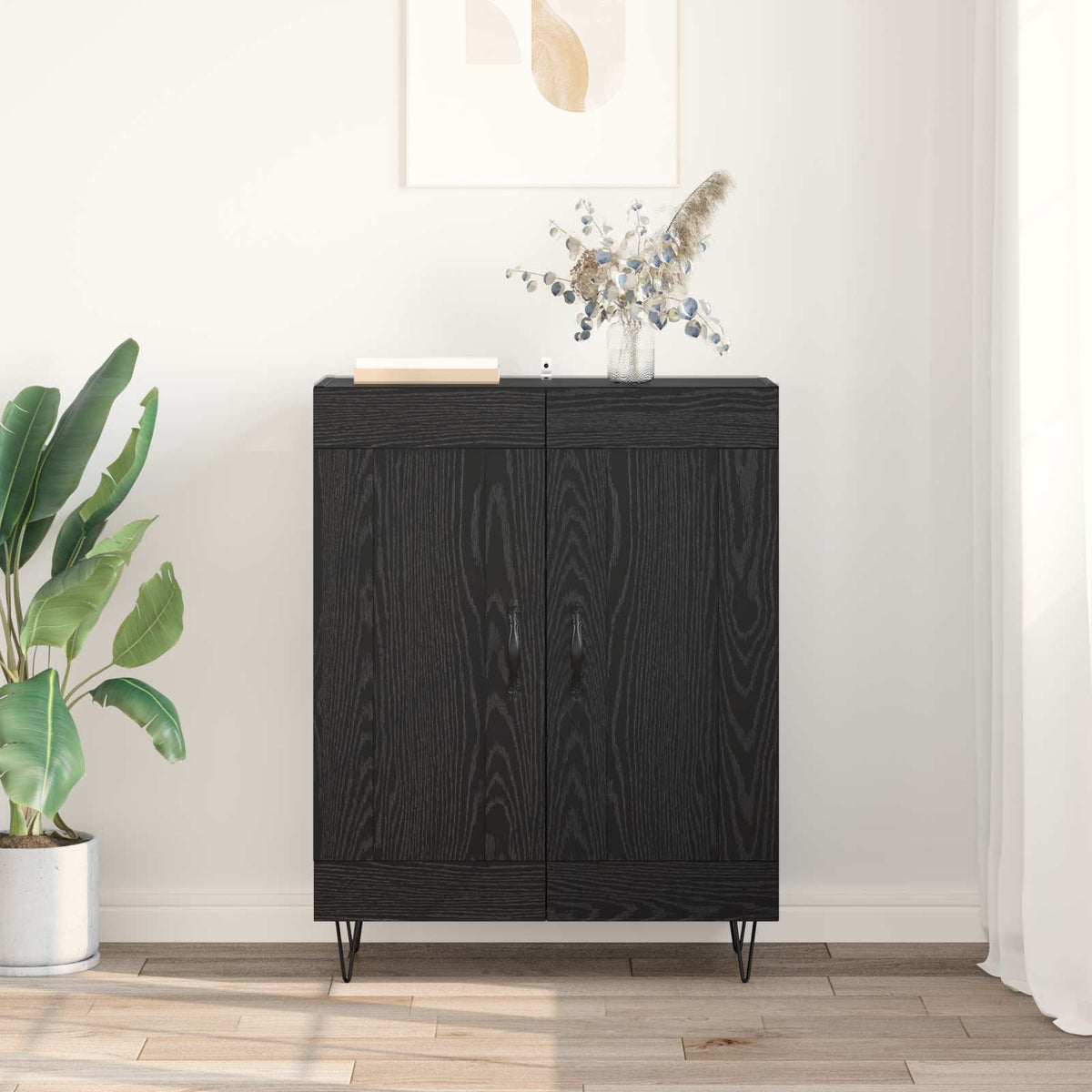 Sideboard Sort eg 69,5 x 34 x 90 cm Ingeniørt træ og jern