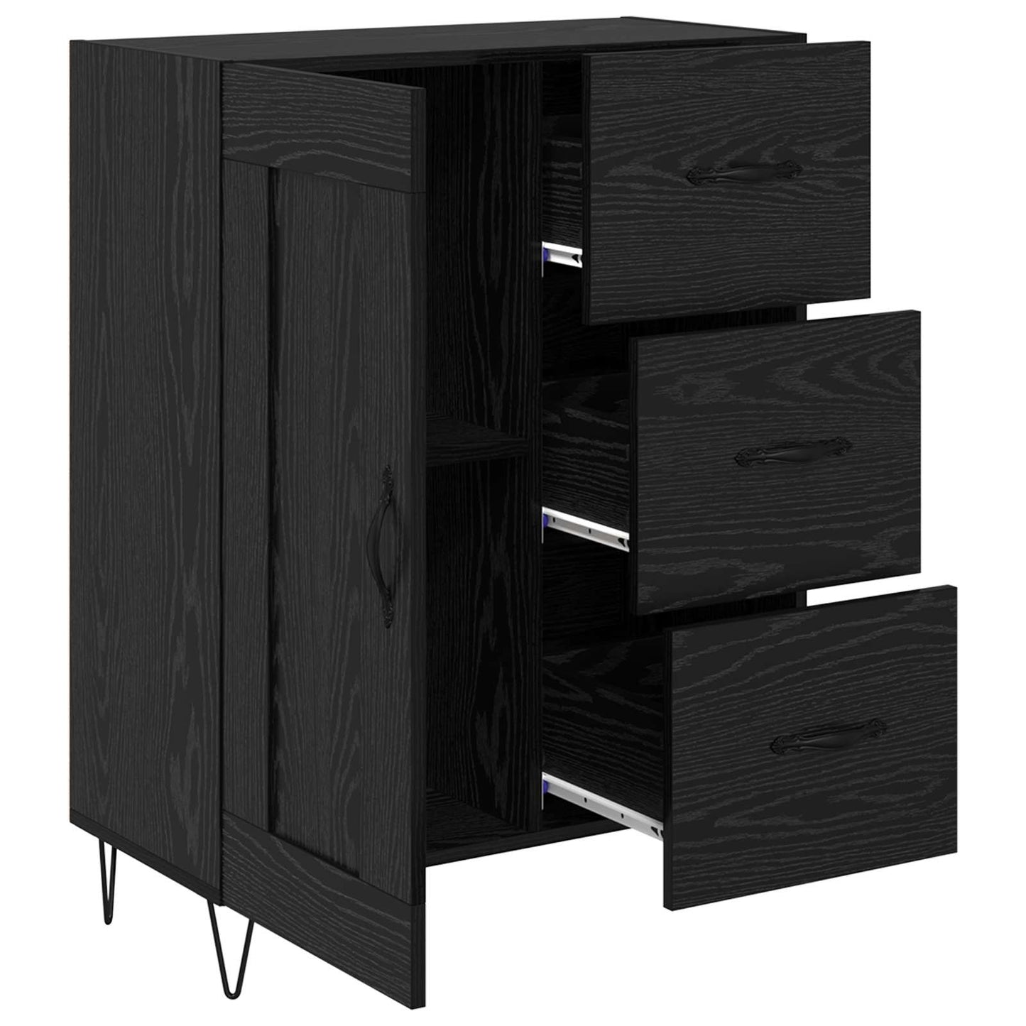 Sideboard med skuffe Sort Eg 69,5 x 34 x 90 cm Konstrueret træ