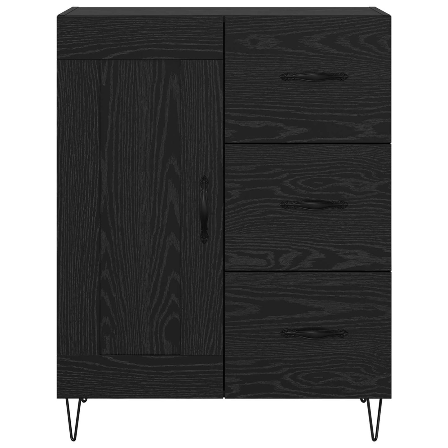 Sideboard med skuffe Sort Eg 69,5 x 34 x 90 cm Konstrueret træ