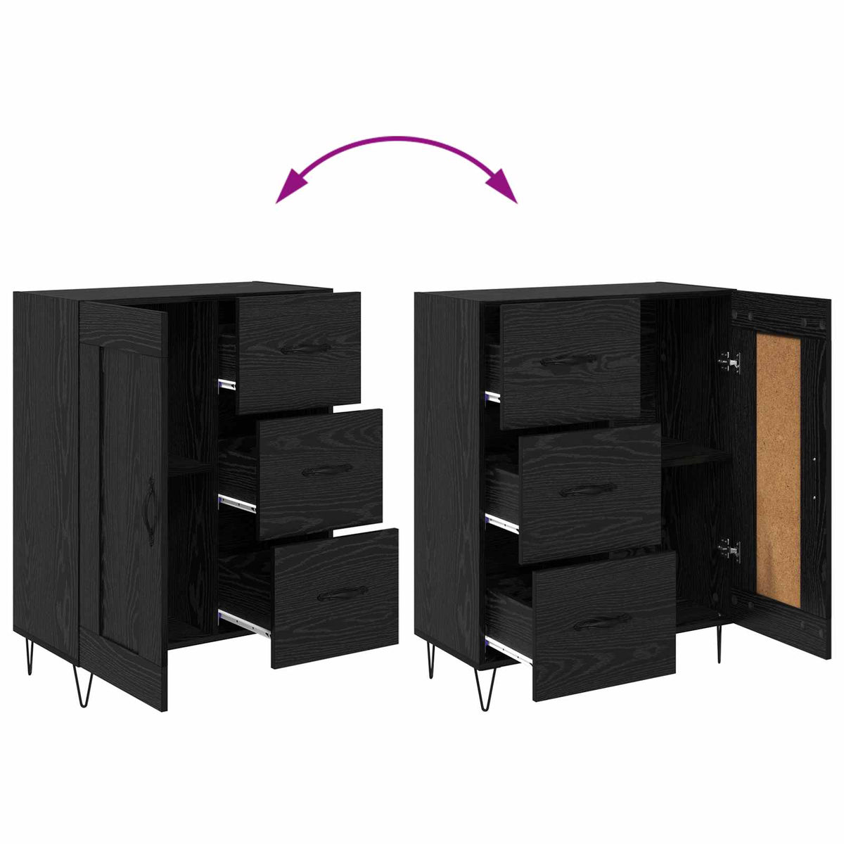 Sideboard med skuffe Sort Eg 69,5 x 34 x 90 cm Konstrueret træ