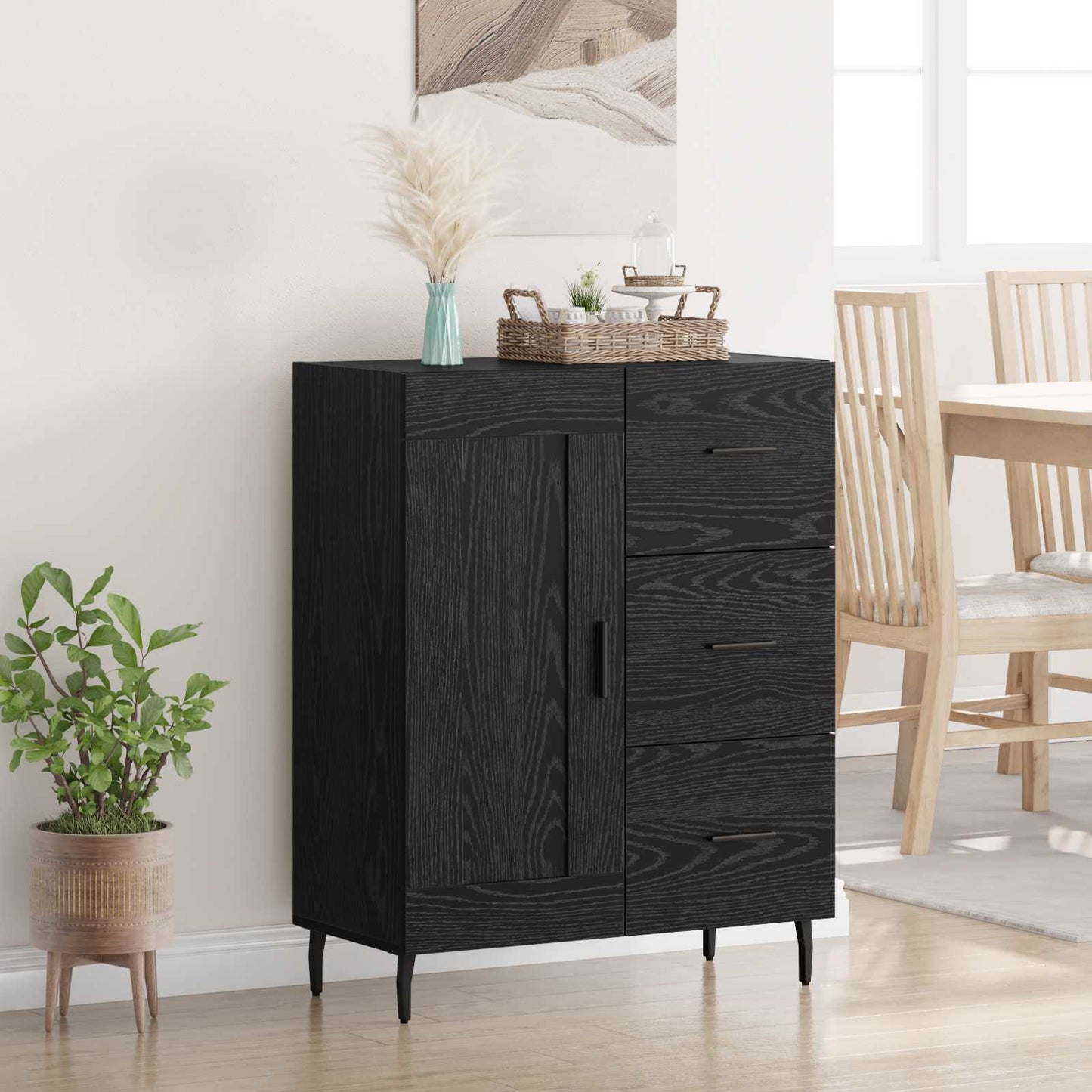 Sideboard Sort eg 69,5 x 34 x 90 cm Ingeniørt træ og jern