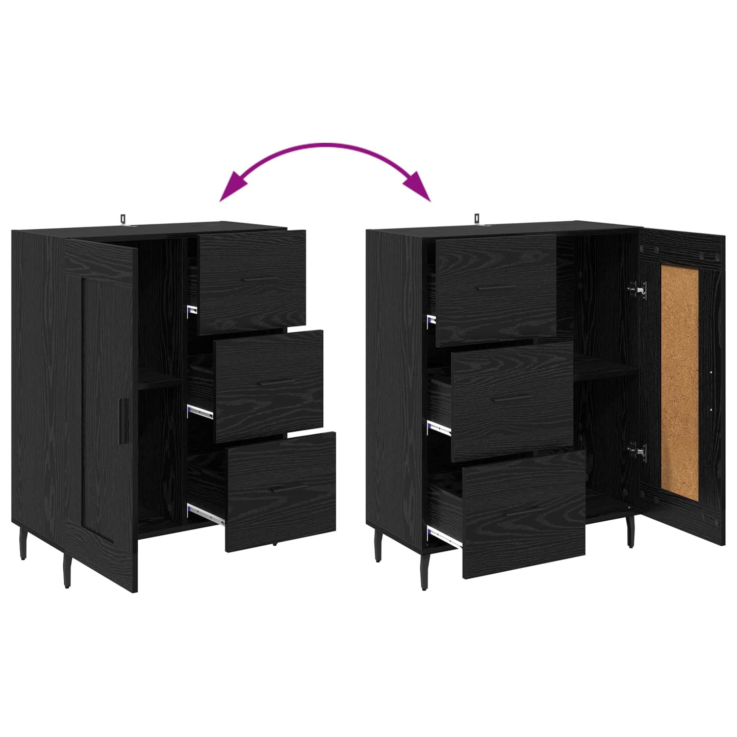 Sideboard Sort eg 69,5 x 34 x 90 cm Ingeniørt træ og jern