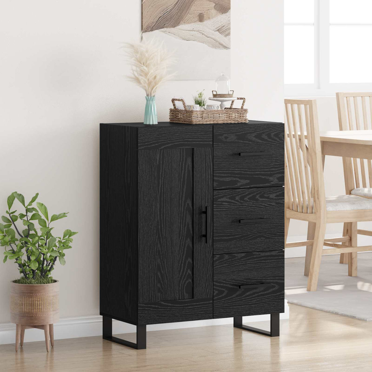 Sideboard Sort eg 69,5 x 34 x 90 cm Ingeniørt træ og jern