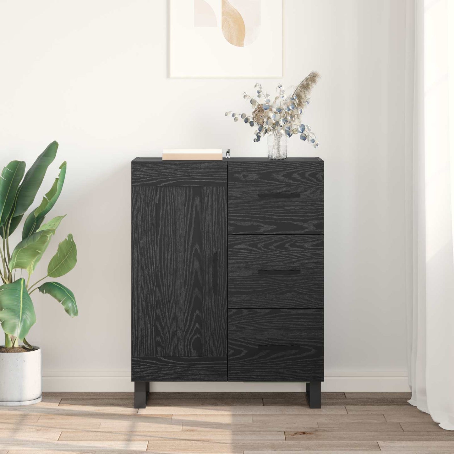 Sideboard Sort eg 69,5 x 34 x 90 cm Ingeniørt træ og jern