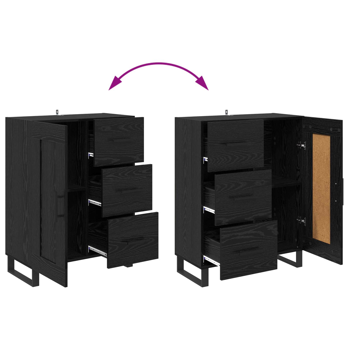 Sideboard Sort eg 69,5 x 34 x 90 cm Ingeniørt træ og jern