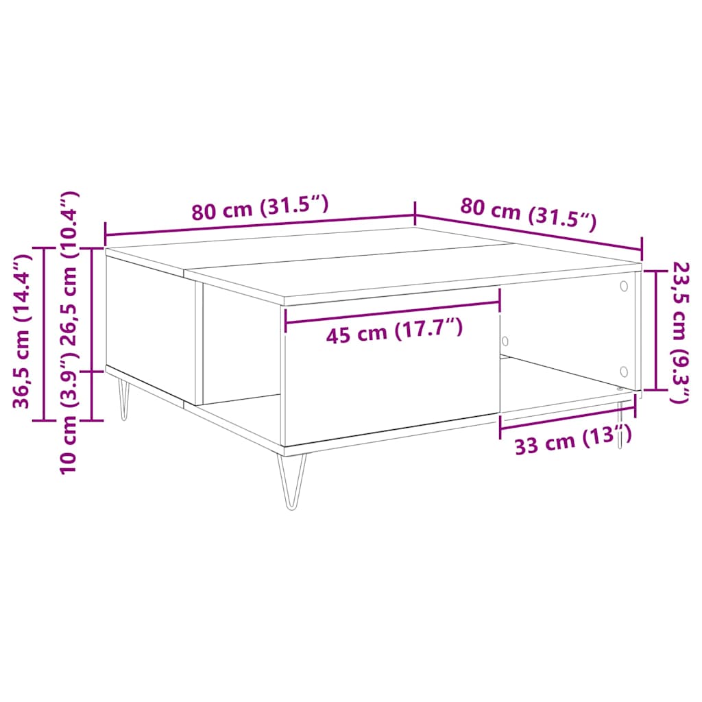 Sofabord Gammelt træ 80 x 80 x 36,5 cm Konstrueret træ