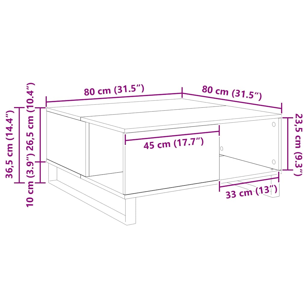 Sofabord Gammelt træ 80 x 80 x 36,5 cm Konstrueret træ