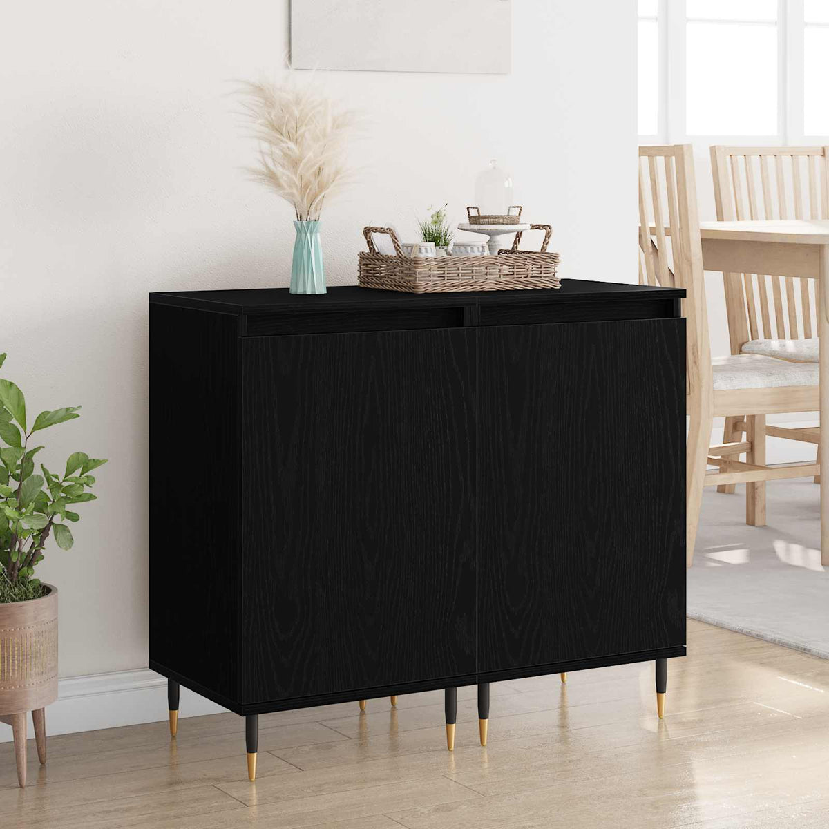 Sideboard 2 stk. Sort eg 40 x 35 x 70 cm Ingeniørt træ og jern
