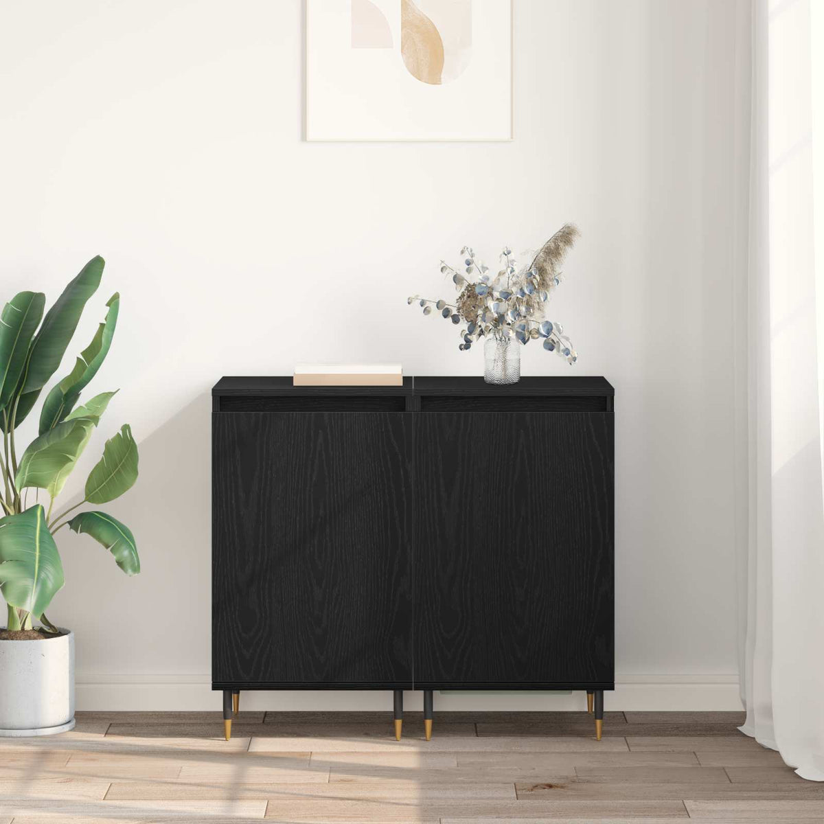 Sideboard 2 stk. Sort eg 40 x 35 x 70 cm Ingeniørt træ og jern