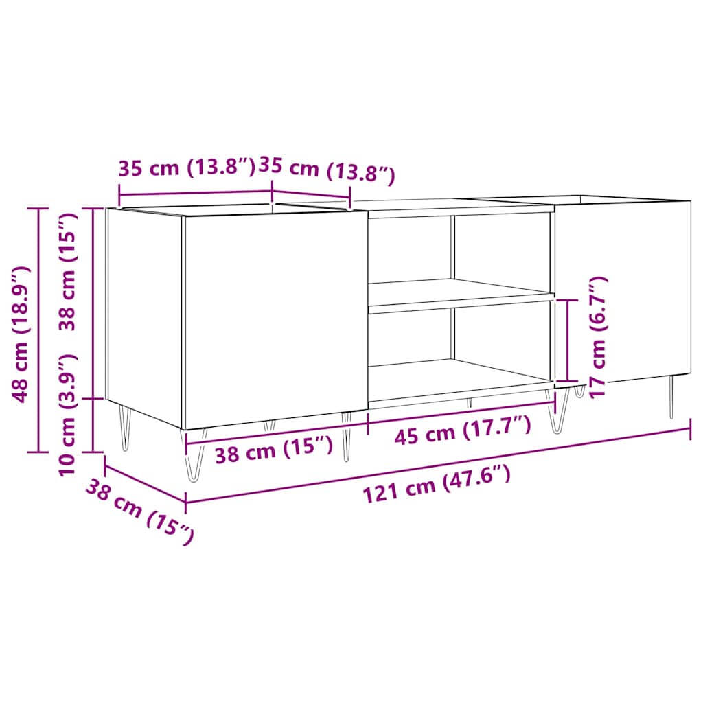 Pladeskab Sort eg 121 x 38 x 48 cm Ingeniørt træ og jern