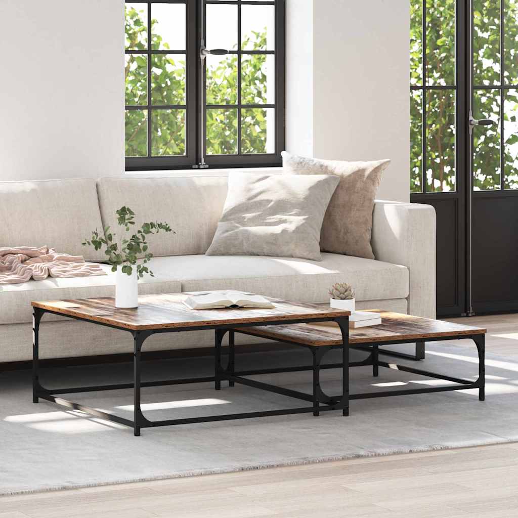 Sofabord 2 stk. Gammelt træ 80 x 80 x 35 cm Konstrueret træ