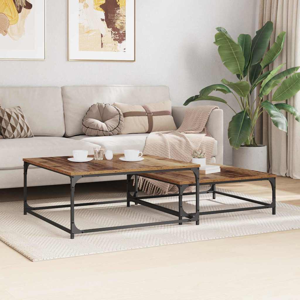 Sofabord 2 stk. Gammelt træ 80 x 80 x 35 cm Konstrueret træ