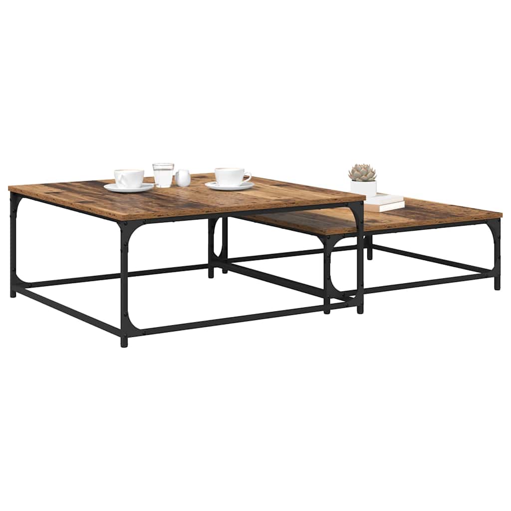 Sofabord 2 stk. Gammelt træ 80 x 80 x 35 cm Konstrueret træ