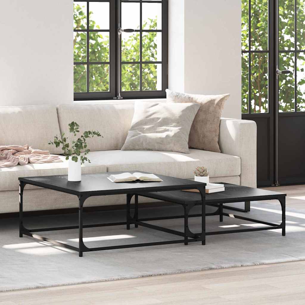 Sofabord 2 stk. Sort eg 80 x 80 x 35 cm Konstrueret træ