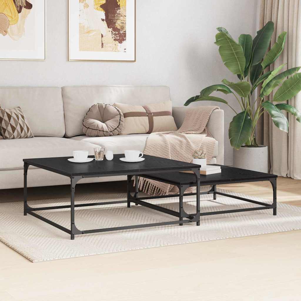 Sofabord 2 stk. Sort eg 80 x 80 x 35 cm Konstrueret træ