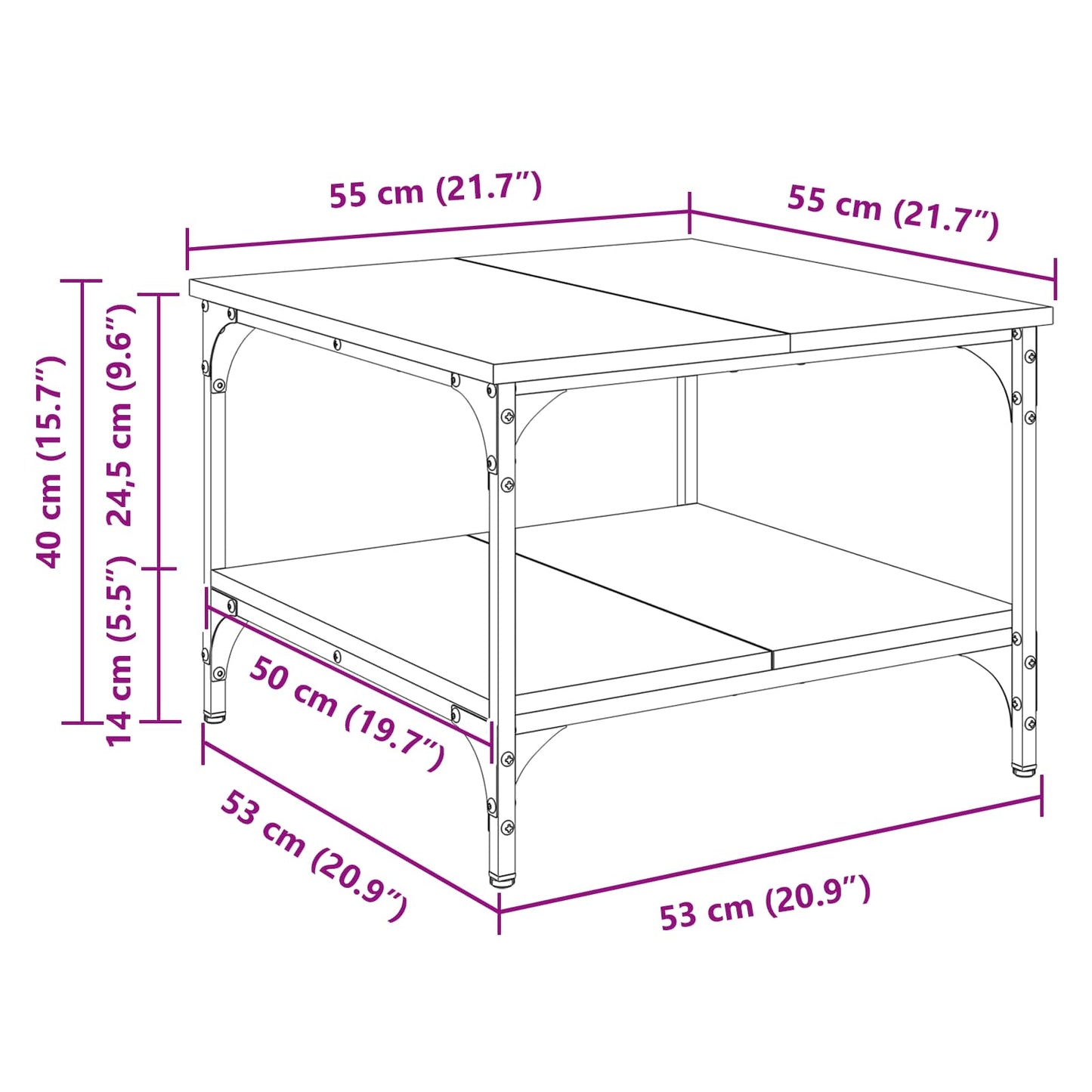 Sofabord Sort eg 55 x 55 x 40 cm Konstrueret træ