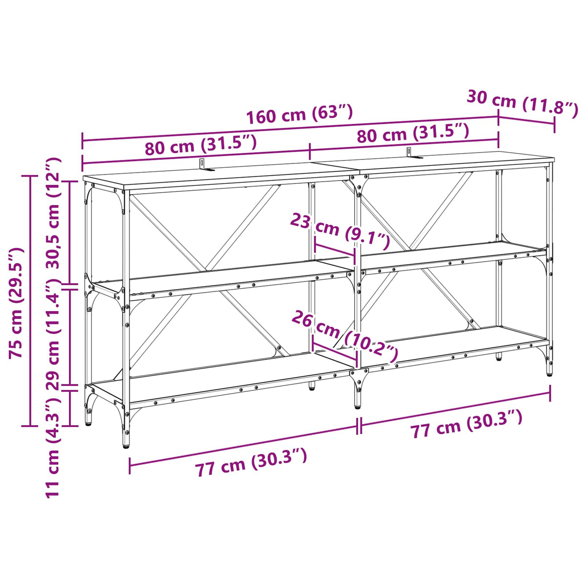 Konsolbord Gammelt træ 160 x 30 x 75 cm Konstrueret træ