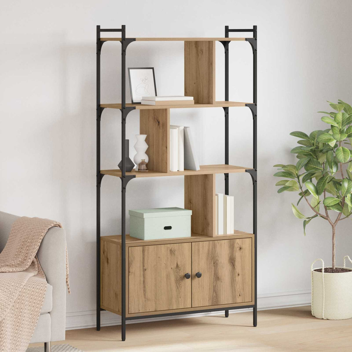 Bogreol 6 niveauer 76,5 x 30 x 154,5 cm Konstrueret træ