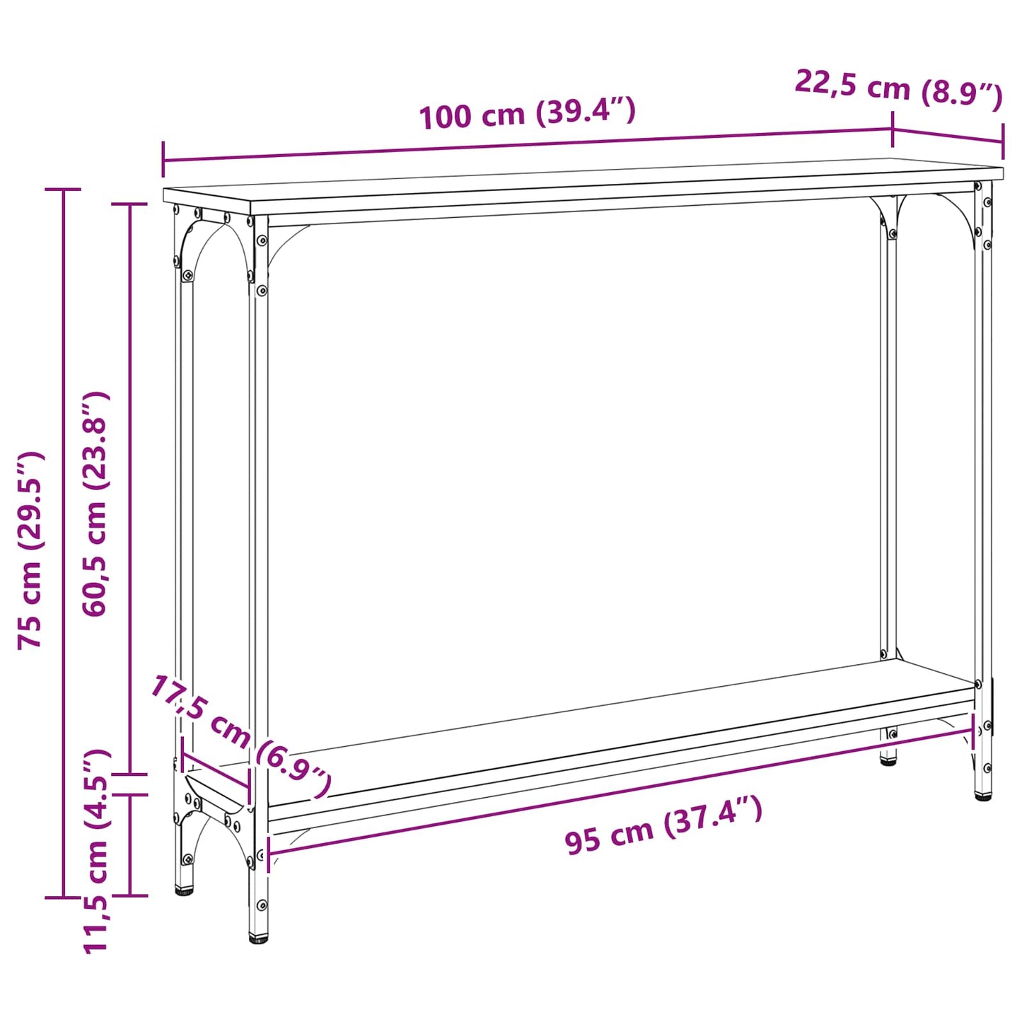 Konsolbord Artisan Egetræ 100 x 22,5 x 75 cm Konstrueret træ