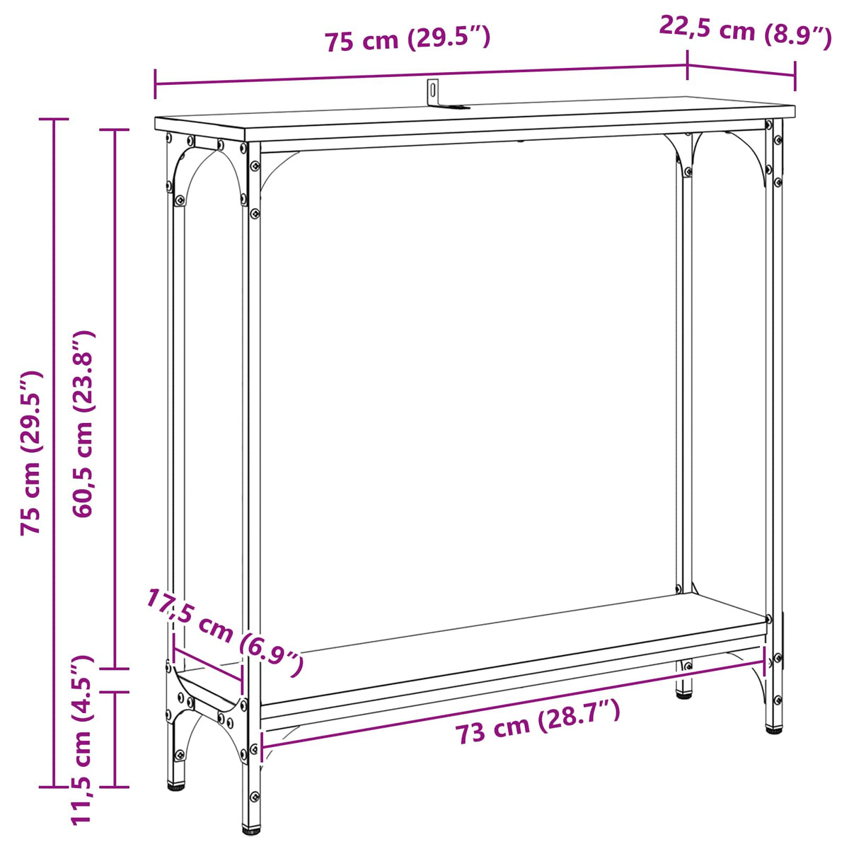 Konsolbord Artisan Egetræ 75 x 22,5 x 75 cm Konstrueret træ