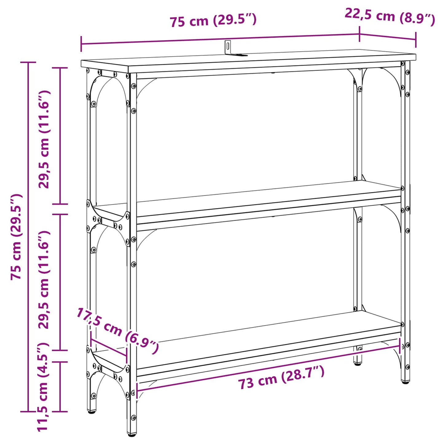 Konsolbord Gammelt træ 75 x 22,5 x 75 cm Konstrueret træ