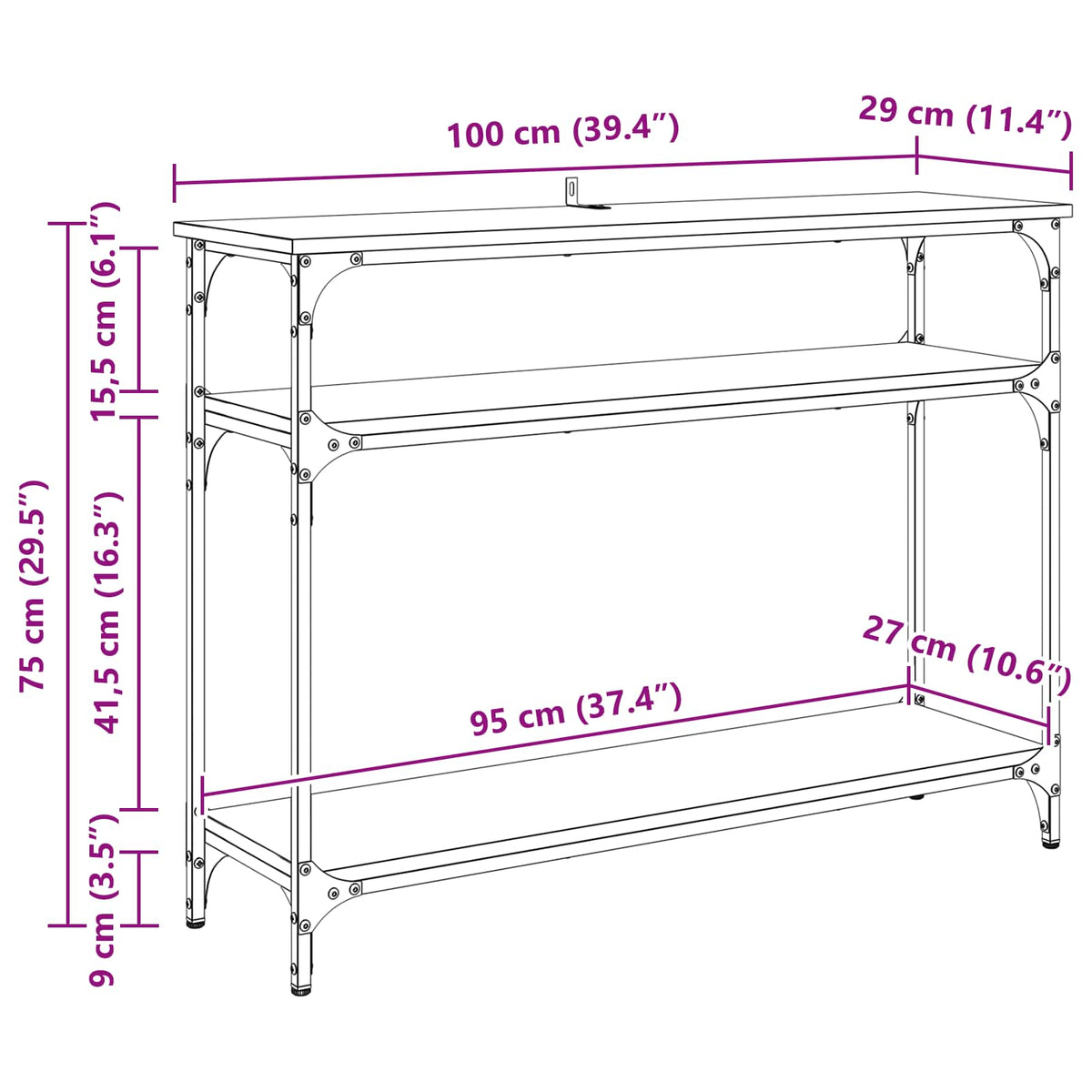 Konsolbord Gammelt træ 100 x 29 x 75 cm Konstrueret træ