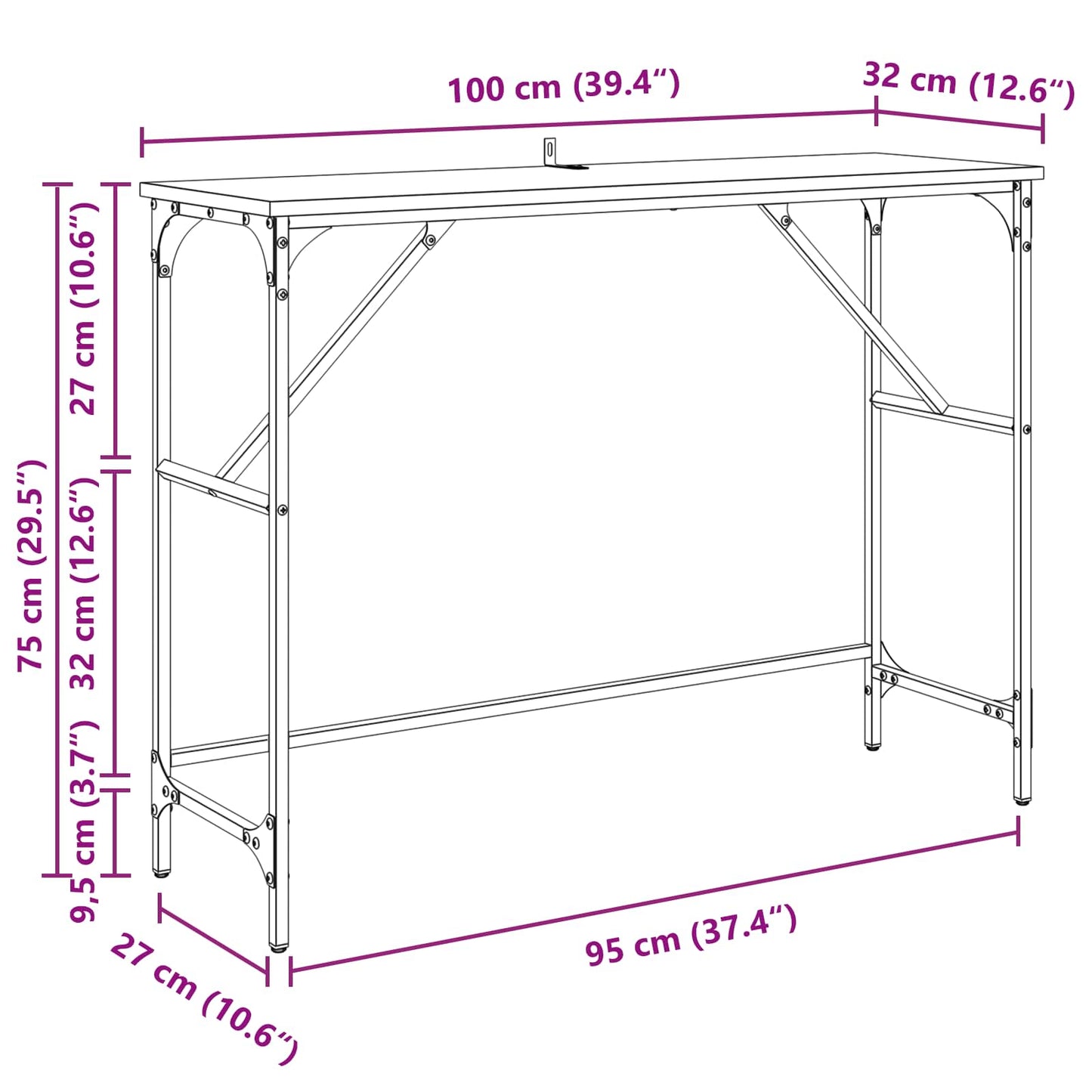Konsolbord Gammelt træ 100 x 32 x 75 cm Konstrueret træ