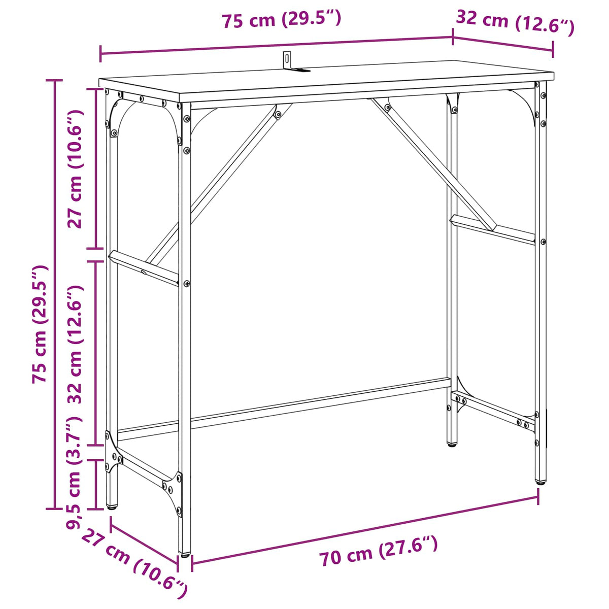 Konsolbord Sort eg 75 x 32 x 75 cm Konstrueret træ