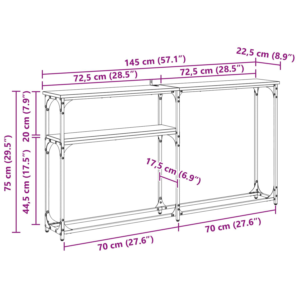 Konsolbord Artisan Egetræ 145 x 22,5 x 75 cm Konstrueret træ