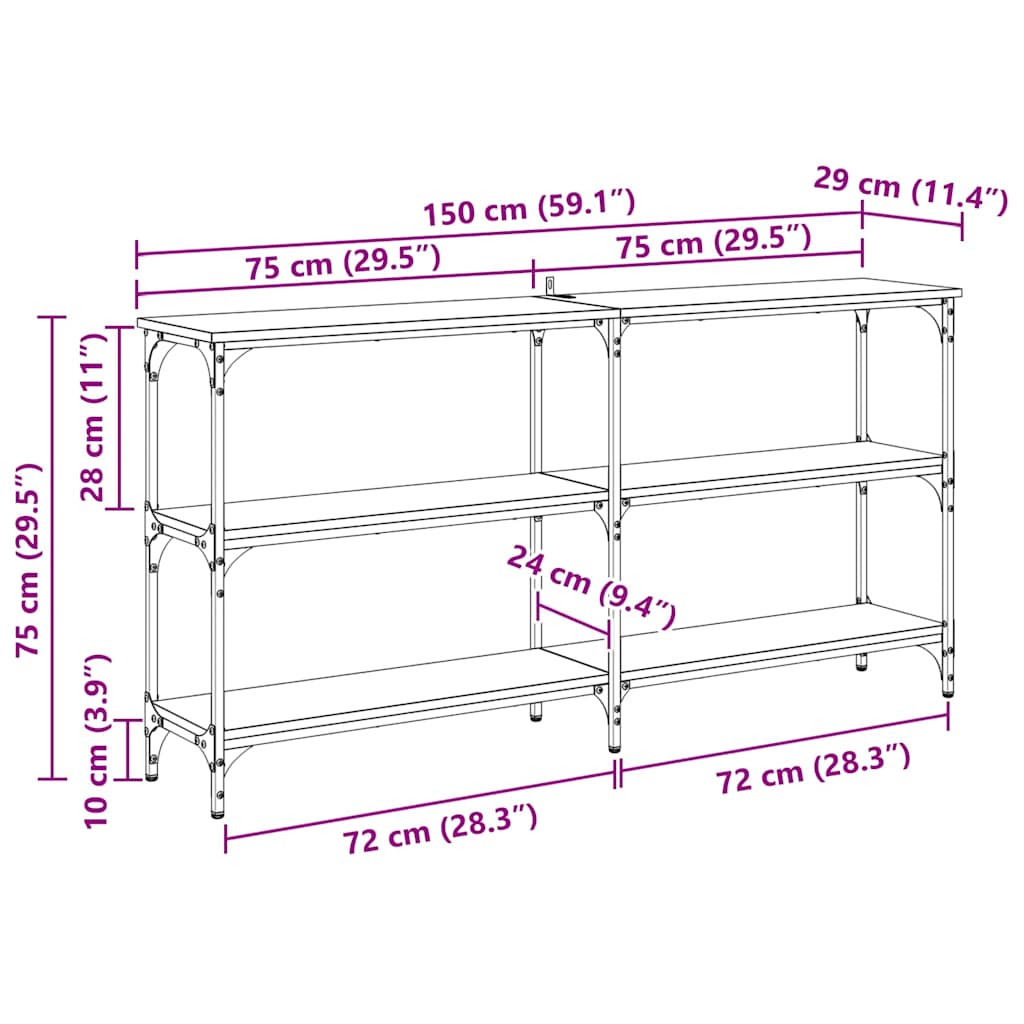 Konsolbord Sort eg 150 x 29 x 75 cm Samlet træ og metal