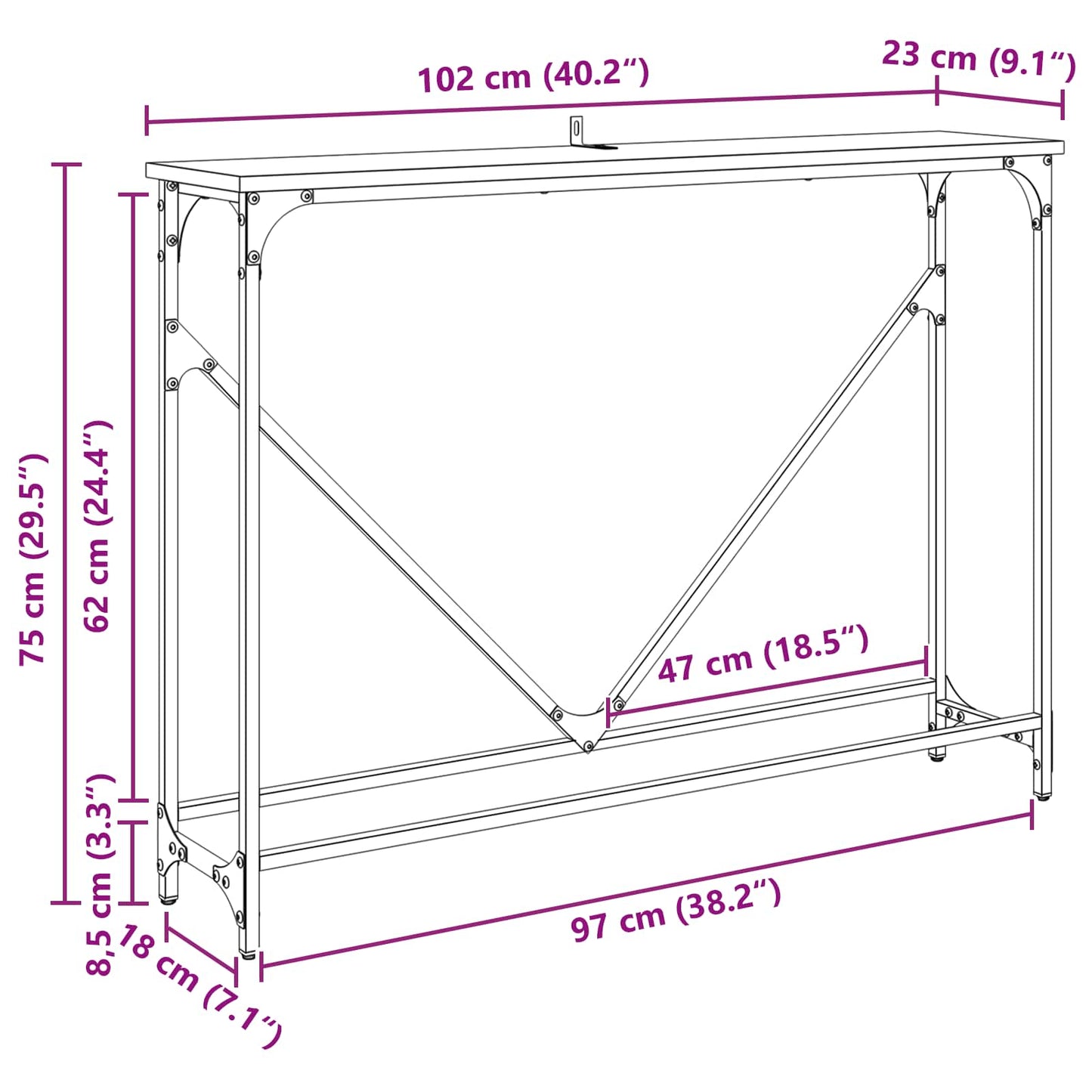 Konsolbord Artisan Egetræ 102 x 23 x 75 cm Konstrueret træ