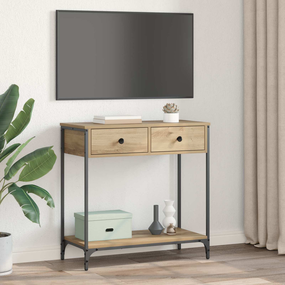 Konsolbord Artisan Egetræ 75 x 34,5 x 75 cm Konstrueret træ
