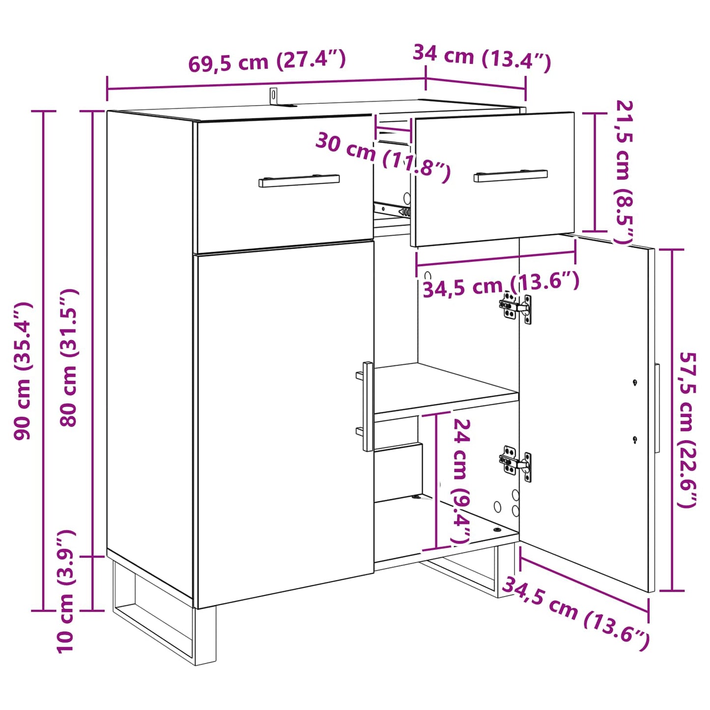 Sideboard Artisan Egetræ 69,5 x 34 x 90 cm Konstrueret træ