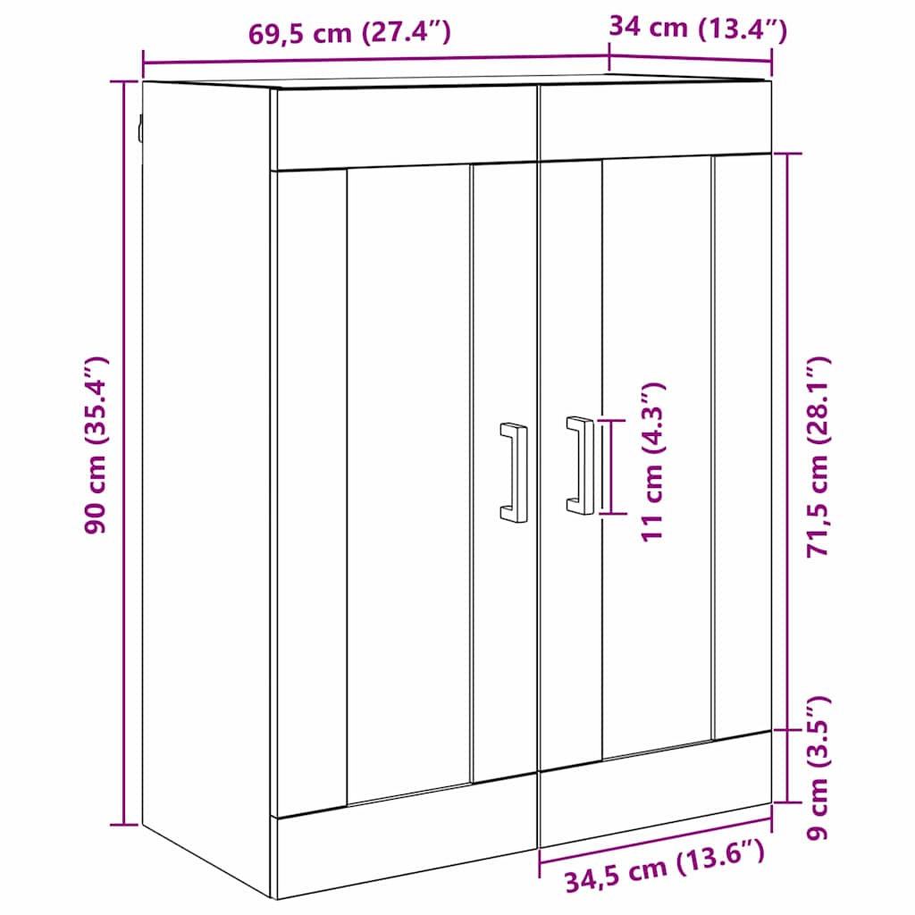 Vægskab Sort eg 69,5 x 34 x 90 cm Konstrueret træ