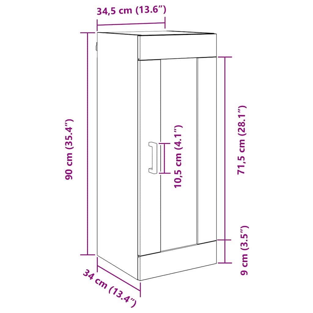 Vægskab Sort eg 34,5 x 34 x 90 cm Konstrueret træ