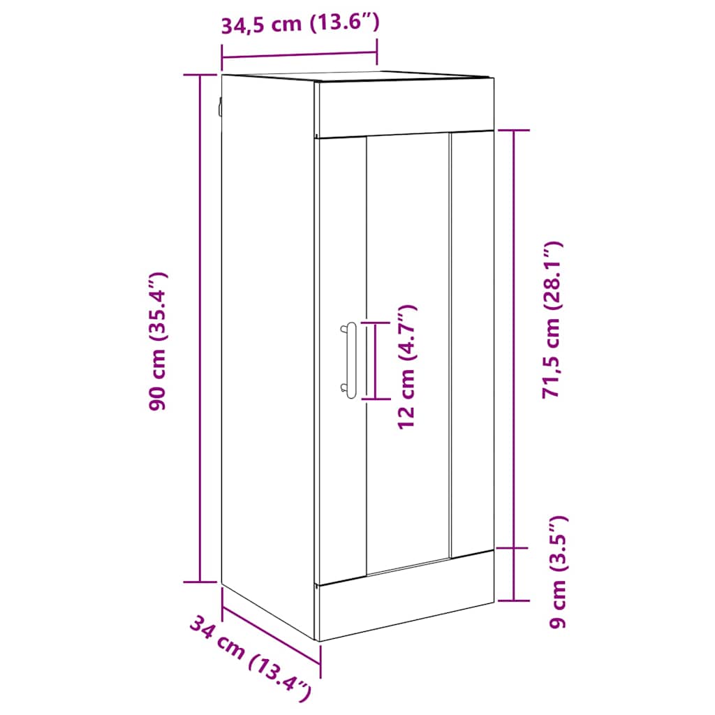 Vægskab Sort eg 34,5 x 34 x 90 cm Konstrueret træ