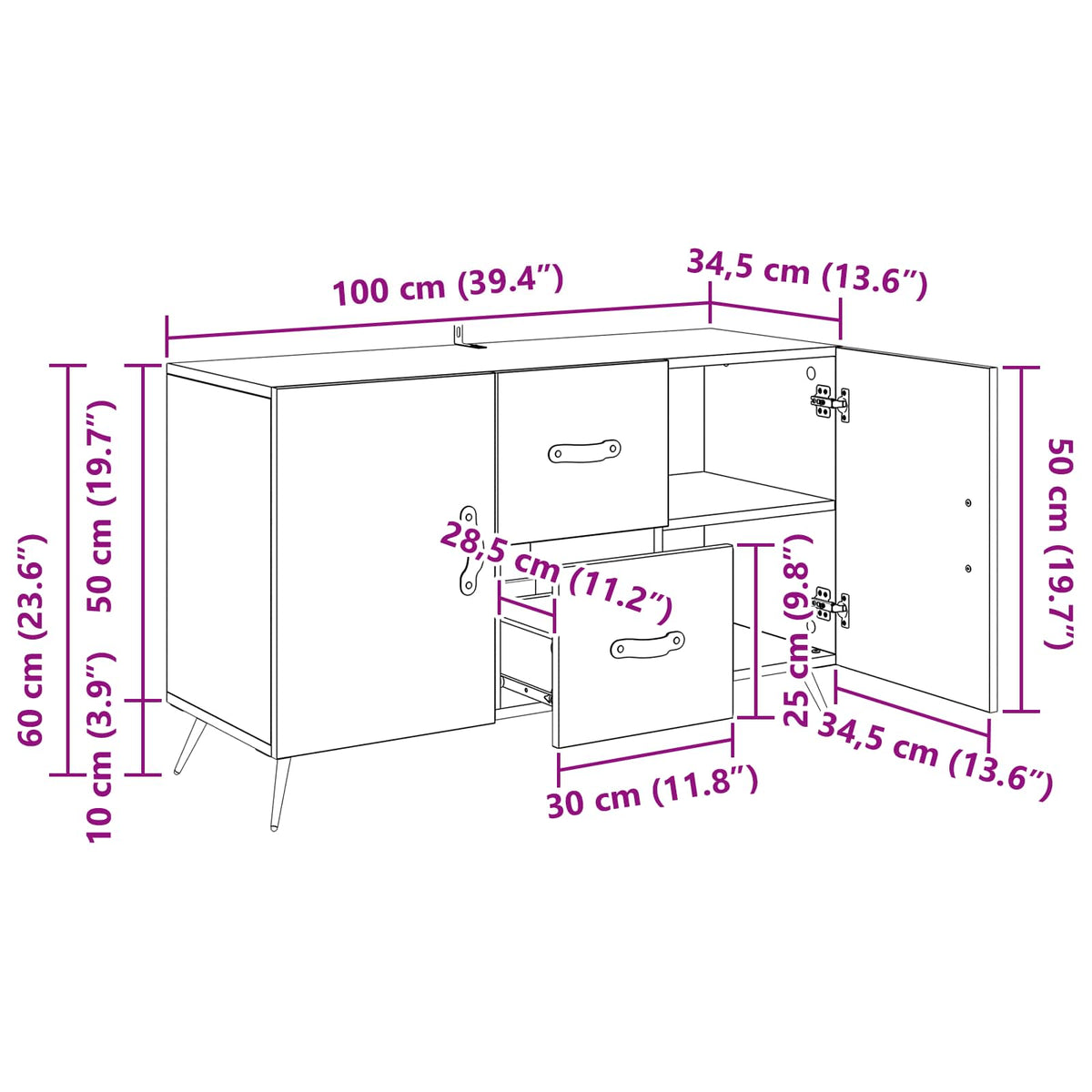 Sideboard Artisan Egetræ 100 x 36 x 60 cm Konstrueret træ