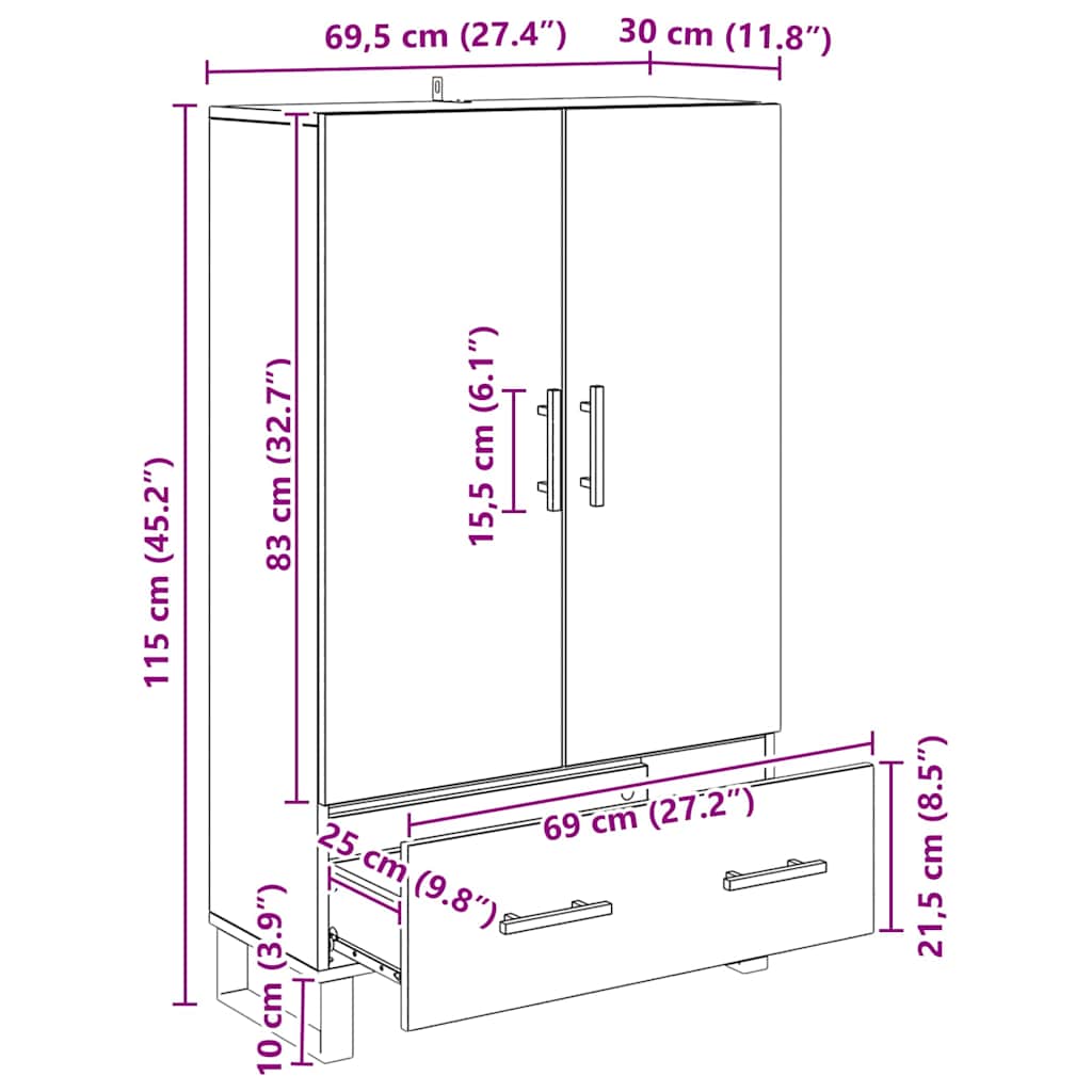 Highboard Artisan Egetræ 69,5 x 30 x 115 cm Konstrueret træ