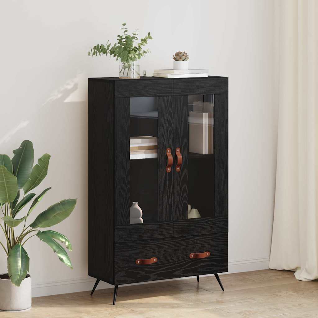 Highboard Sort eg 69,5 x 31 x 115 cm Ingeniørtræ og glas