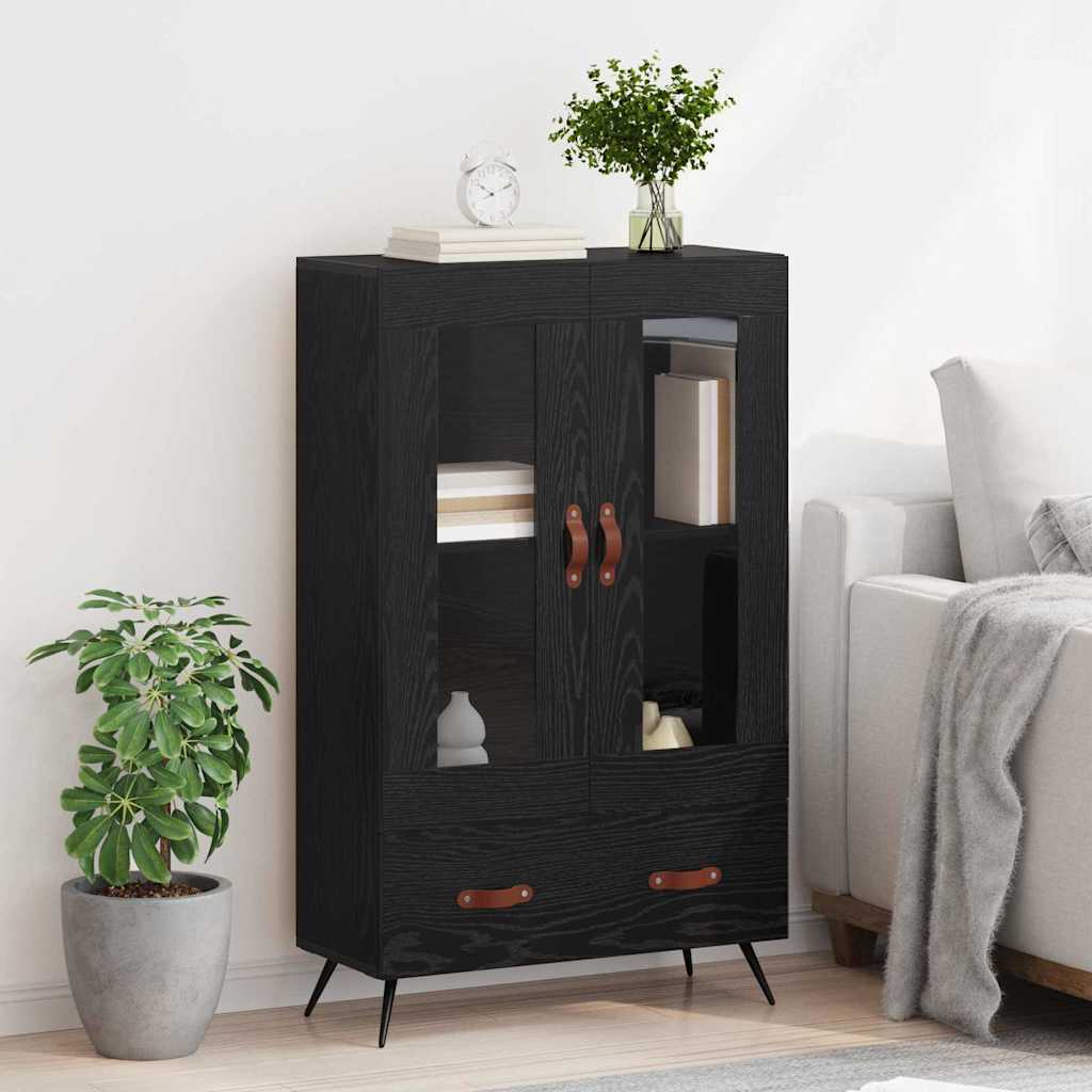 Highboard Sort eg 69,5 x 31 x 115 cm Ingeniørtræ og glas