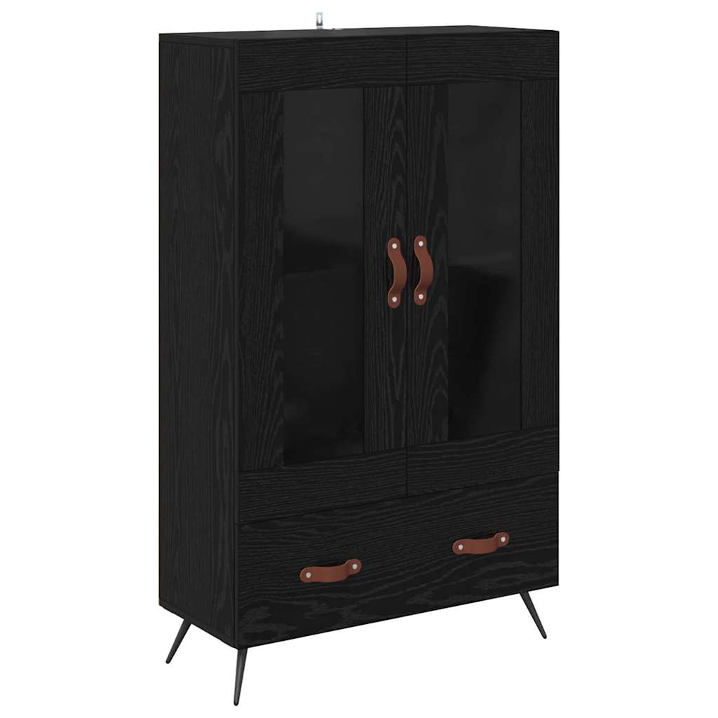 Highboard Sort eg 69,5 x 31 x 115 cm Ingeniørtræ og glas