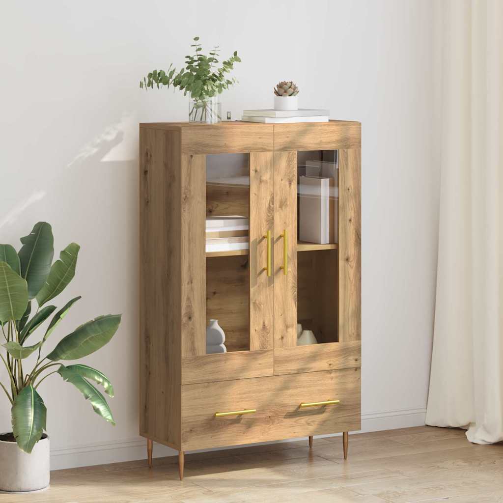 Highboard Artisan Egetræ 69,5 x 31 x 115 cm Ingeniørtræ og glas