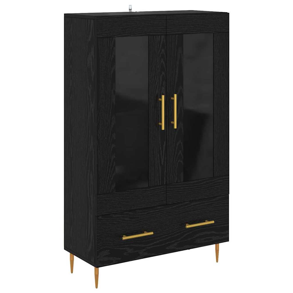 Highboard Sort eg 69,5 x 31 x 115 cm Ingeniørtræ og glas
