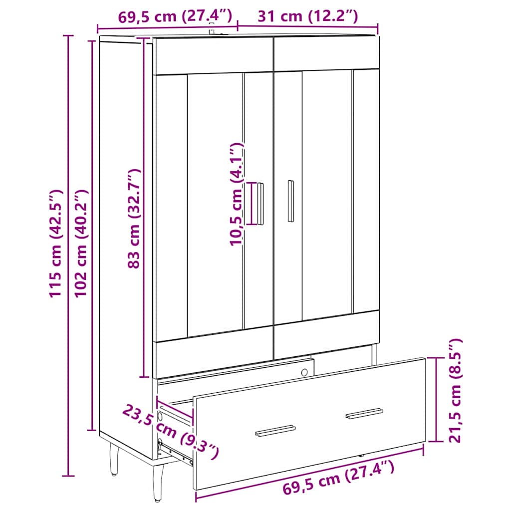 Highboard Gammelt træ 69,5 x 31 x 115 cm Konstrueret træ