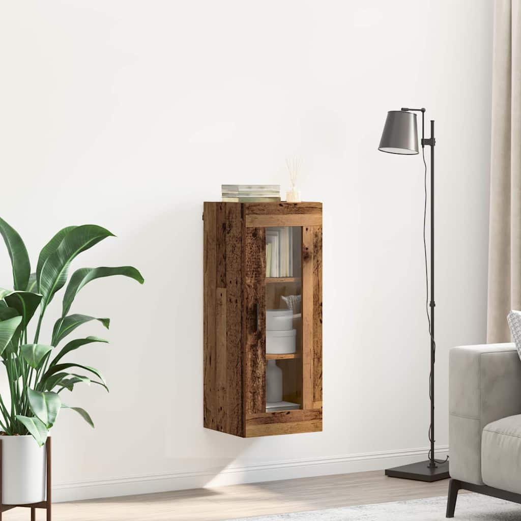 Vægskab Gammelt træ 34,5 x 34 x 90 cm Ingeniørtræ og glas