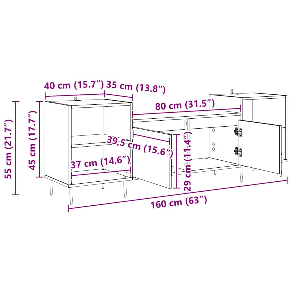 TV-skab 160 x 35 x 55 cm Gammelt træ Konstrueret træ