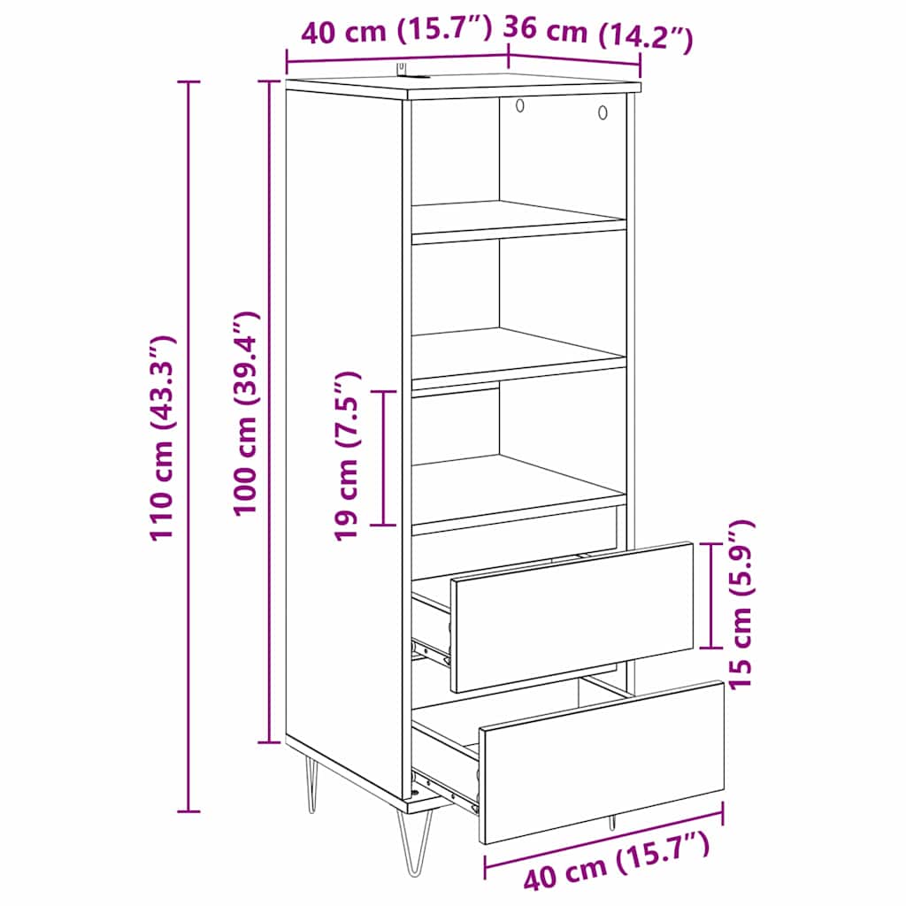 Highboard Artisan Egetræ 40 x 36 x 110 cm Konstrueret træ