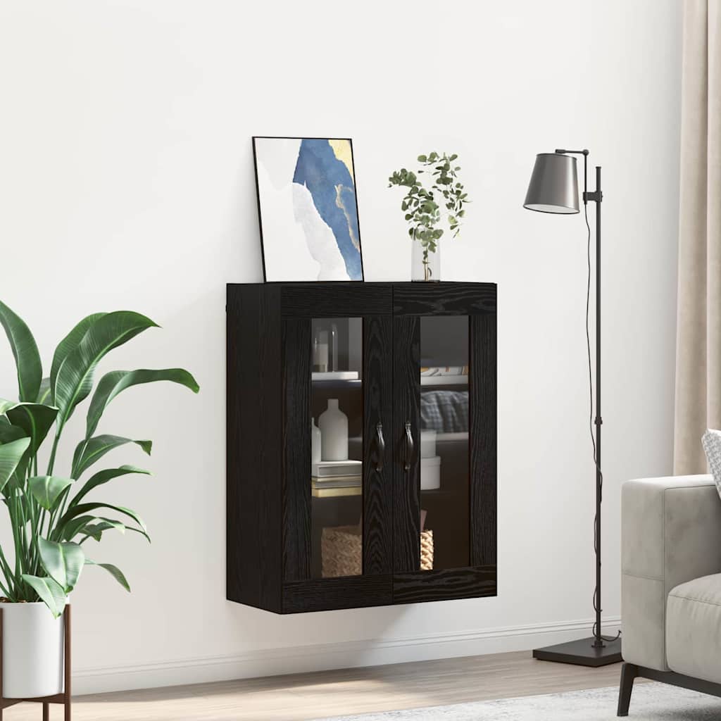 Vægskab Sort eg 69,5 x 34 x 90 cm Ingeniørtræ og glas